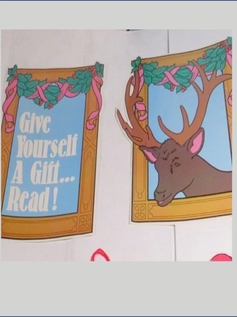 VTG Christmas Gift of Reading Bulletin Board Die Cut 7 Piece Lot 1980s Library